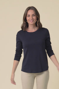 Porter Navy Cotton Long Sleeve Top,Video
