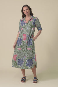 Tricia Blue Flower Cotton Shirt Dress,video