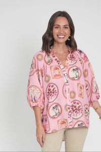Nyssa Pink Tropical Linen Blend Shirt,Video