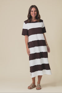 Bold Dark Brown Stripe Cotton Tee Dress