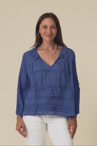 Palmer Navy Cotton Long Sleeve Top,Video
