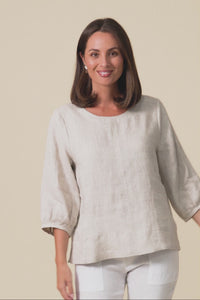 Addie Beige Linen Sleeved Top,Video