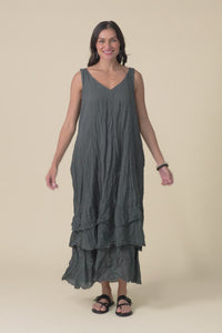 Toya Charcoal Crinkle Cotton Layer Dress,video