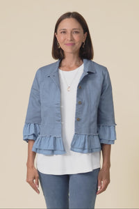 Dolores Blue Cotton Frill Jacket,Video