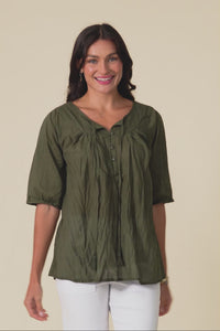 Claris Khaki Crinkle Cotton Top,Video
