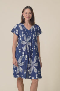 Sabina Navy Flower Crinkle Cotton Dress,Video