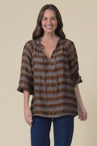 Sussana Rust Stripe Linen Tie Top,Video