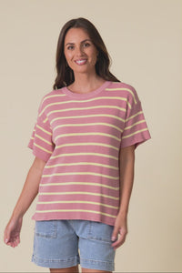 Fabian Blush Stripe Cotton Knit Top,Video