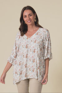 Diona Cream Garden Frill Sleeve Top,Video