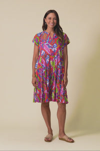Kaylee Orange Tropical Crinkle Cotton Dress,Video