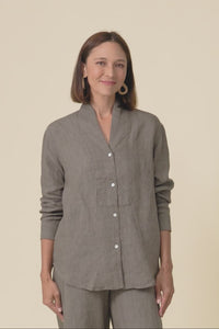 Liza Dark Taupe Linen Shirt,Video