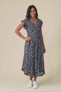 Libby Navy Spot Midi Dress,Video