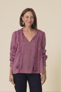 Gloria Dark Pink Embroidered Cotton Top,Video