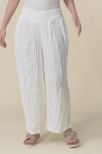 Costello White Crinkle Cotton Pants,video