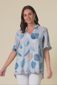 Calm Blue Leaf Ruffle Top,Video