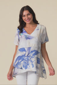 Alvina Blue Flower Layered Tunic Top,Video