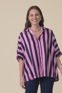Palermo Navy Stripe Linen Blend Shirt,Video