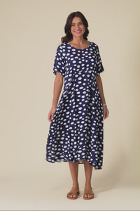Zaelia Navy Spot Crescent Dress,Video
