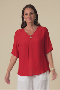 Yasmin Red Layered Button Top,Video