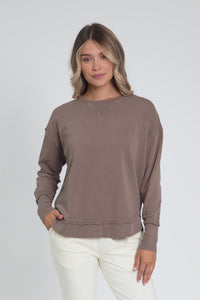 Delilah Mocha Cotton Crewneck Sweatshirt,Video