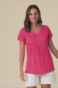 Fia Hot Pink Crinkle Cotton Top,Video