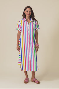 Ashley White Stripe Cotton Shirt Dress,Video