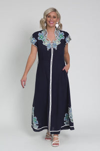 Delray Navy Lapis Embroidered Dress,Video