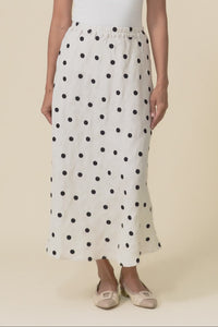 Modena Beige Spot Linen Midi Skirt,Video