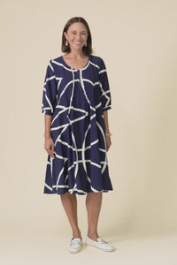 Arcadia Navy Abstract Button Dress,Video