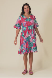 Mila Pink Abstract Crinkle Cotton Dress,Video