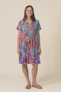 Marisol Blue Foliage Crinkle Cotton Dress,Video