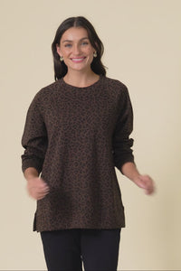Jayden Brown Leopard Crew Sweatshirt,Video