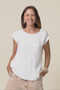 Aiden White Linen Blend Pocket Top,Video