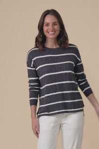 Natasha Charcoal Stripe Knit Top,Video