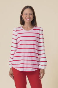 Baia Pink Stripe Cotton Long Sleeve Tee,Video