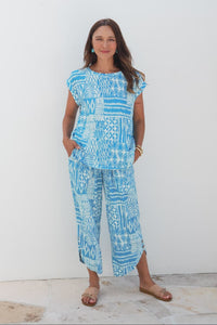 Alta Blue Mosaic Linen Cotton Top,Video