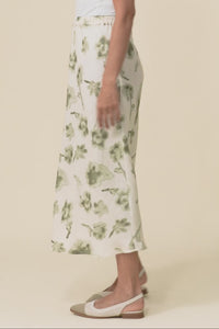Modena Cream Floral Linen Midi Skirt,Video