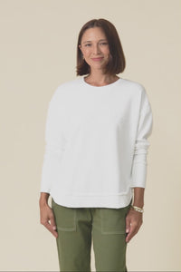 Simplified White Cotton Crewneck Sweatshirt,Video