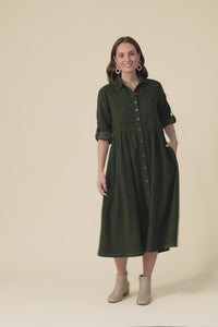 Rellie Forest Green Cotton Corduroy Dress,Video