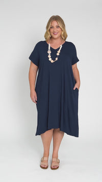 Tiffany Navy Bamboo Tee Dress,Video