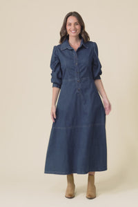 Detroit Dark Blue Denim Sleeved Dress,Video