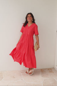 Winona Red Cotton Button Dress,Video