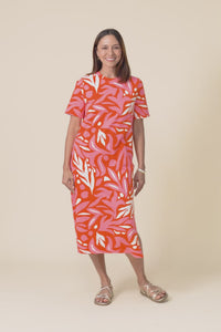 Oceana Orange Abstract Cotton Tee Dress,Video