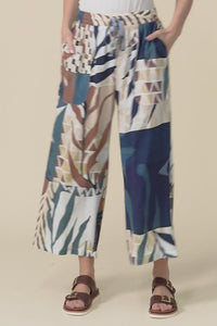 Minnelli Navy Leaf Linen Cotton Pants,video