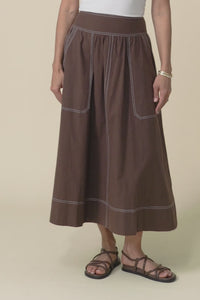 Marion Chocolate Contrast Cotton Skirt,video