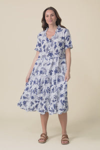 Cinder Blue Garden Crinkle Cotton Ruffle Dress,video
