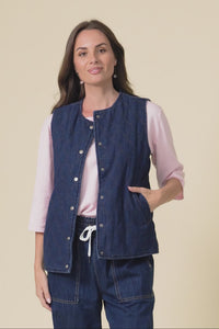 Polly Dark Blue Denim Quilted Vest,Video