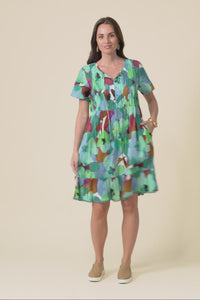 Marisol Teal Flower Crinkle Cotton Dress,Video