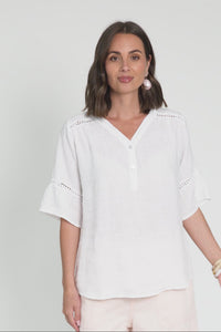 Gemma White Linen Button Top,Video