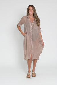 Hailey Taupe Cotton Button Kaftan,Video
